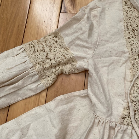 Vintage Young Edwardian Cream Canvas Prairie Bohemian Maxi Dress With Lace - Picture 4 of 9